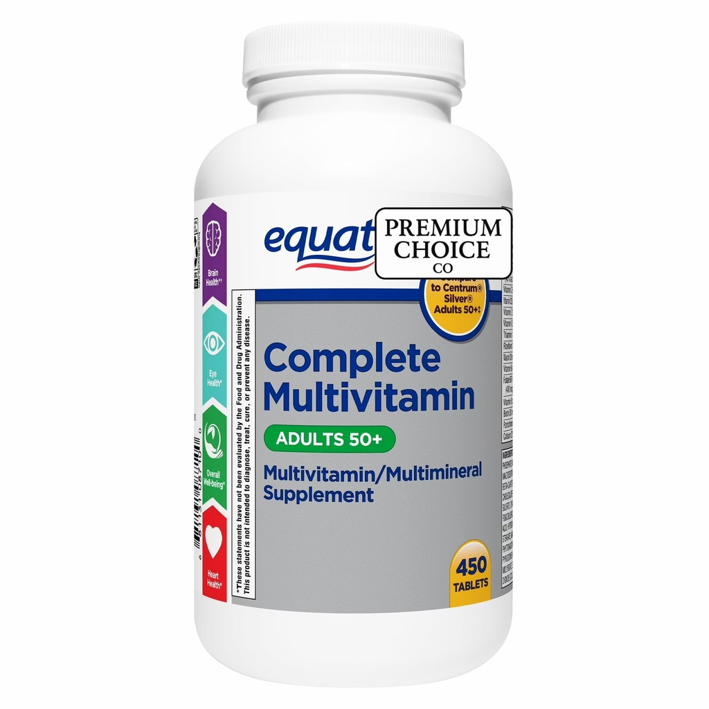 Equate 50+ Daily Multivitamin Supplement Tablets (450 Count) – Complete Multimineral Formula for Men & Women - Includes Sticker