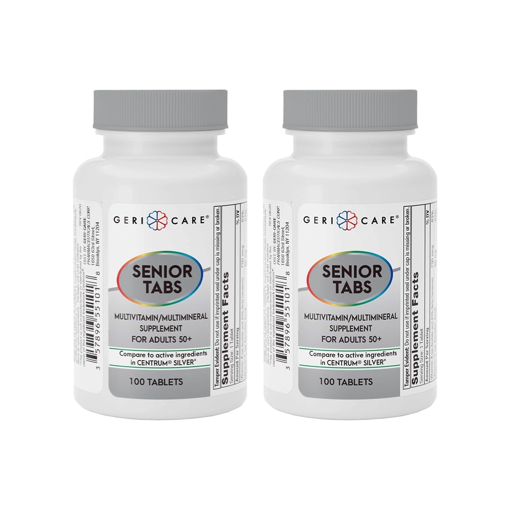 GeriCare Senior Tab 50+ Multivitamin and Minerals Tablets - Immune Support - Age-Defying Nutrition, 100 Count (Pack of 2)