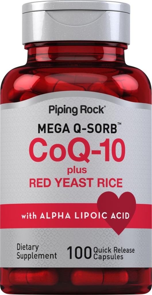 Pipping Rock CoQ10 120mg QQ100 Capsules 配有红酵母水稻和Alpha Lipoic酸 QQ-Sorb Coenzyme Q10 QX Non-GMO,Gluten Free Supplement