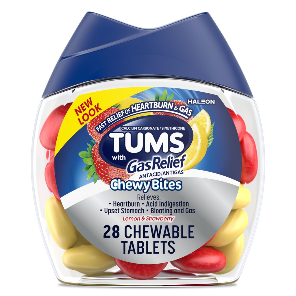 TUMS Chewy Bites Chewable Antacid 板块加减气、柠檬和草莓-28