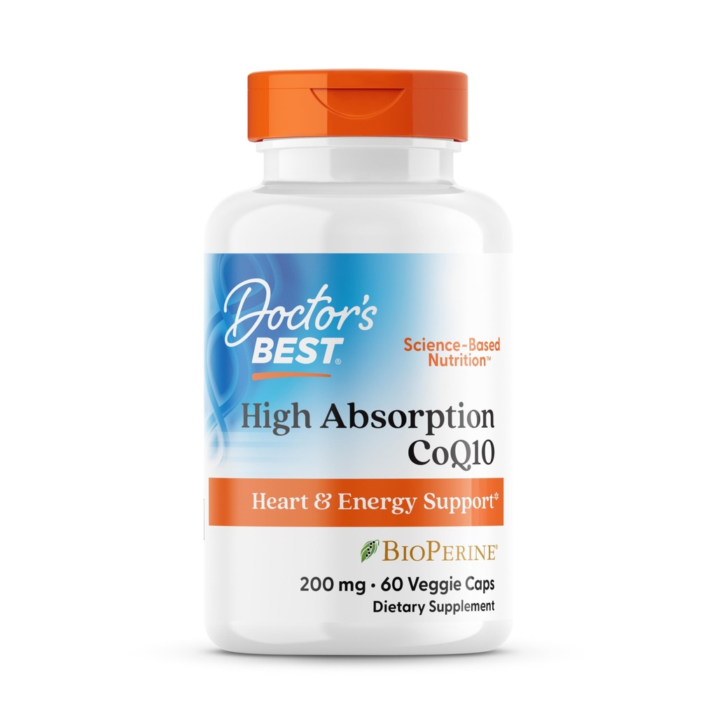 医生最佳高吸附CoQ10 200mg 配有BioPerine补充剂-Coenzyme Q10 Caps 用于心脏健康和抗氧化剂支持,CoQ10 200 mg 用于女性和男性,非转基因生物-60 Veg Capsules