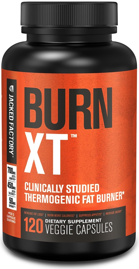 Jacked Factory Burn-XT 临床研究 脂肪燃烧器和重量损失补充剂 - Appetite Sprintant & Energy Booster - 与乙酰L-Carnitine,绿茶提取剂和更多 - 120 天然饮食药丸