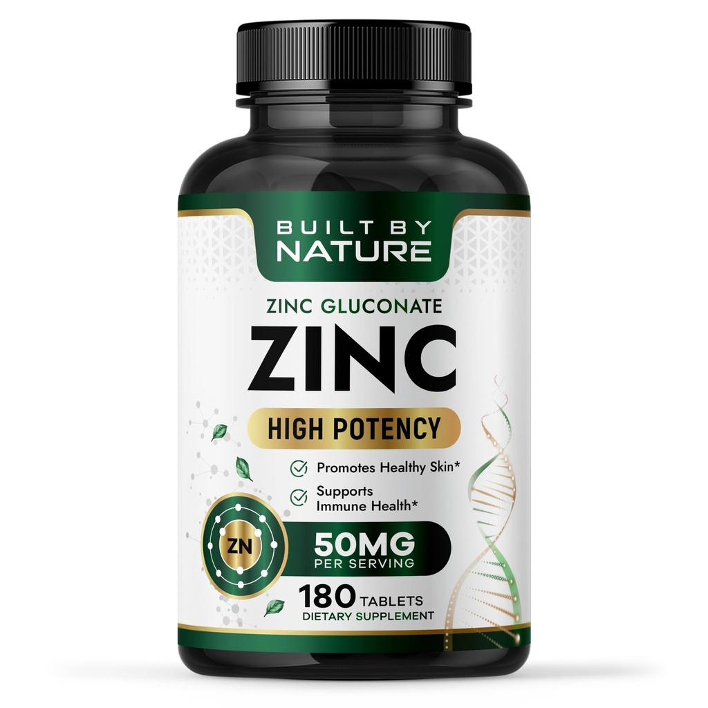 由天然锌50毫克-用于高抗腐蚀性Immune和抗氧化剂支持的Gluconate锌-促进皮肤,眼和Immune健康-非GMO,Gluten-Free-180片