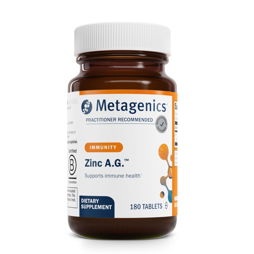 合成锌(Zinc A.G.) - Arginine & Glycine Chelates 的高吸附锌 - 支持Imune函数,骨质健康,皮肤和能量代谢 - 非GMO & Gluten-free - 180片