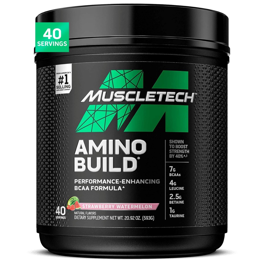 MuscleTech + BCAA 氨基酸 + 电解质 + 7g BCAAs + 电解质 支持 + 构建精益肌肉和增强耐力 + 草莓 西瓜 → 593克 → 40 服务
