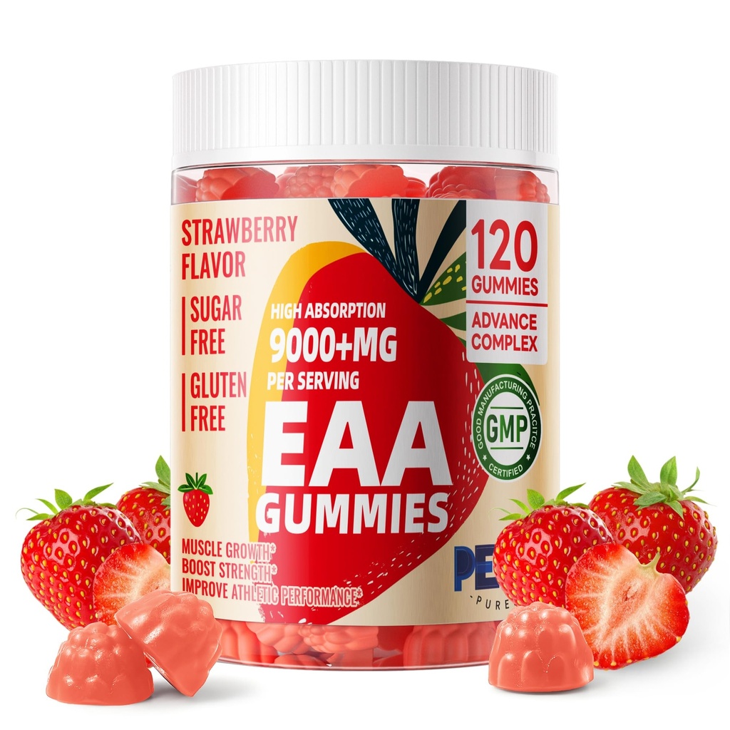 Pets Purest EAA Gummys 120 Gummys(草莓)、基本氨基酸-全部9种基本氨基酸(EAA)和全部分枝-香山氨基酸(BCAAs)、非GMO、Gluten Free、蔬菜友好