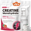 VEV 女性粉末单水合物 5000毫克,含Collagen & BCAAs 2:1:1 – 女性粉素,支持肌肉定义,恢复和能量 – 不味,无糖,9.5 oz, 30种服务