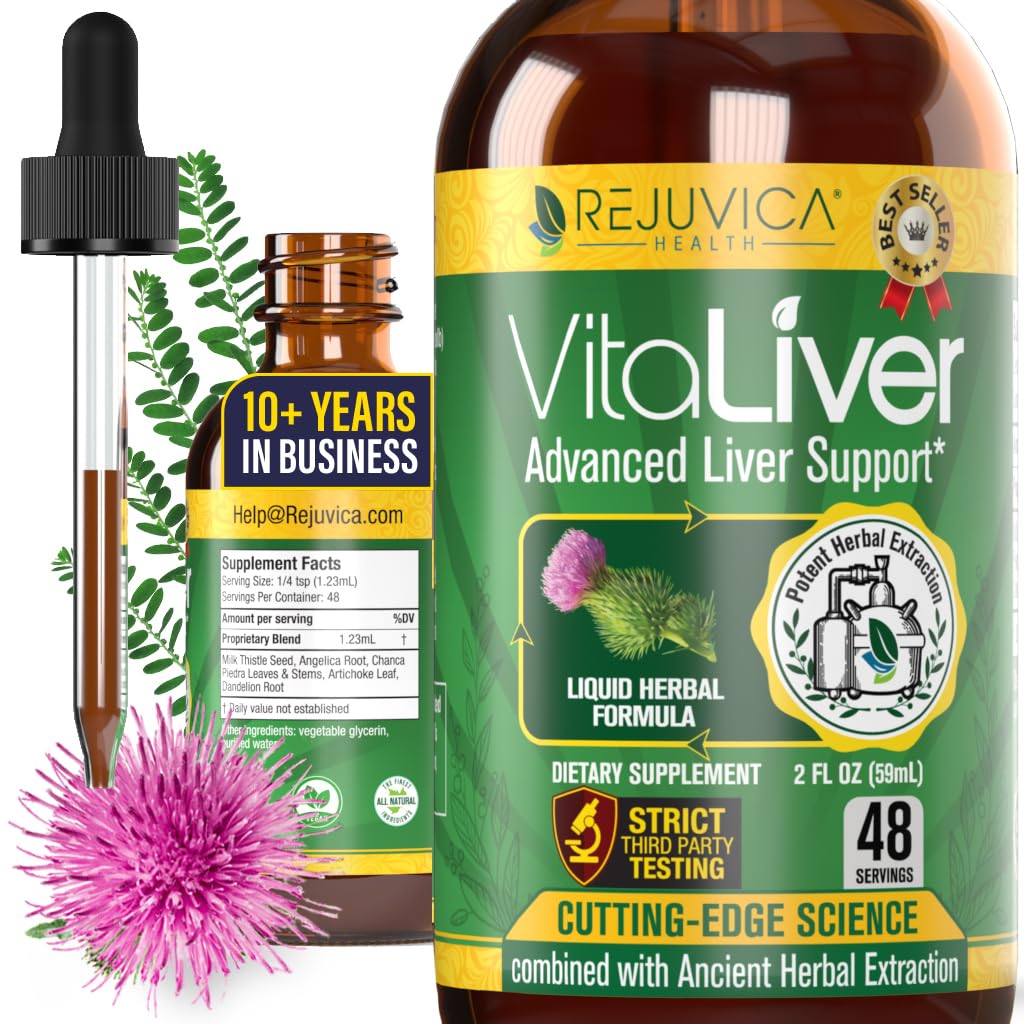 Rejuvica Health VitaLiver – Liver Cleanse & Detox Drops – 牛奶硝酸盐, Artichoke, Chanca Piedra & Dandelion 提取 – 肥胖活人支持男女修理补充 + 一个月供应