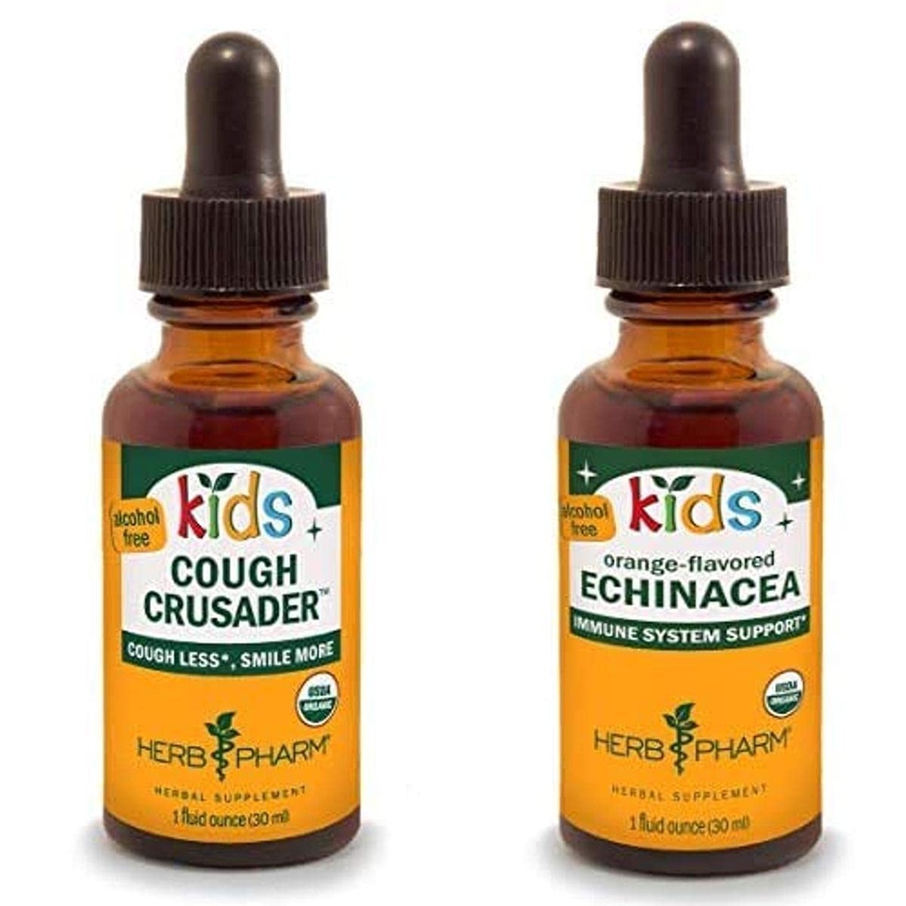 Herb Pharm Kids 认证 - Organic - 无酒精 cough Crusader 液态草药配方, 1 Ounce & Kids 认证 - Organic - 无酒精 Echinacea Glycerite 液态提取器, 1 Ounce