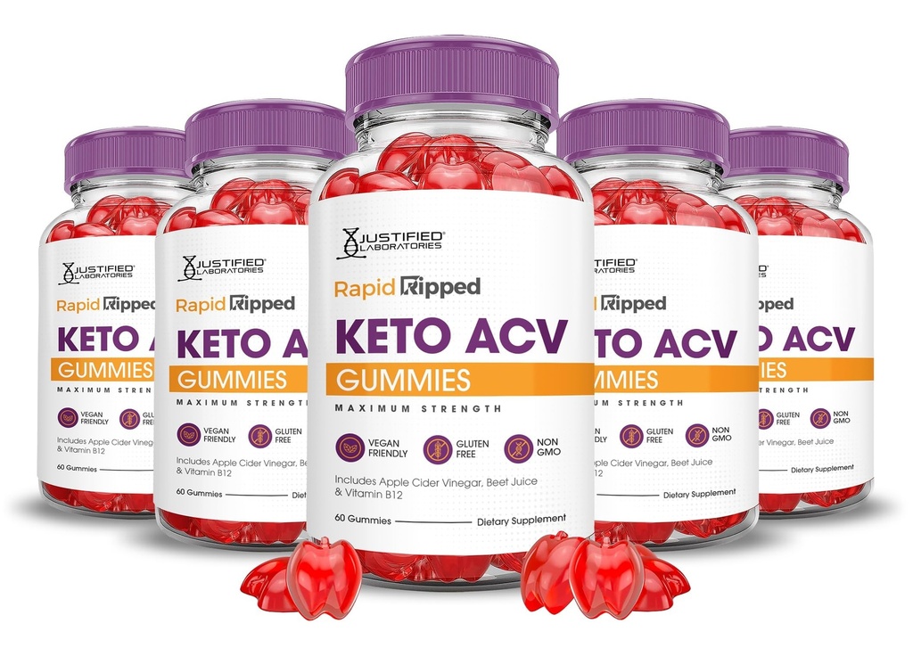 (5 Pack) Rapid Ripped Keto ACV Gummies Advanced Formula 1000MG Rapidripped Keto Gummies Apple Cider Vinegar Formulated with Pomegranate Beet Juice Powder B12 Vegan Non GMO 300 Gummys