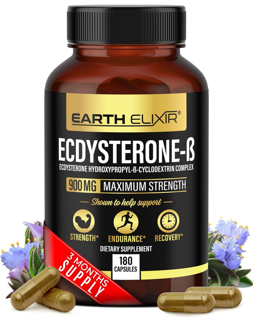 Earth Elixir Ecdysterone Supplements 900mg (180Capsules) – Made in USA - Muscle Building Supplements for Men w/ 95% Beta Ecdysterone w/Hydroxypropyl-β-Cyclodextrin for Enhanced Bioavailability
