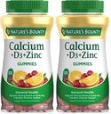 自然的丰产钙 + D3 + Zinc Gummys, 支持坚固的骨骼和牙齿+ 健康免疫系统, 500mg, 橙和樱桃 Flavored, 70 Gummys (Pack of 2).