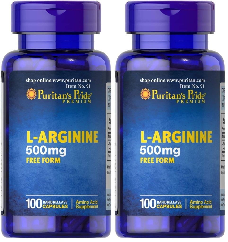 清教徒的骄傲L-Arginine 500 mg,心脏健康支持,100 Counter (Pack of 2)