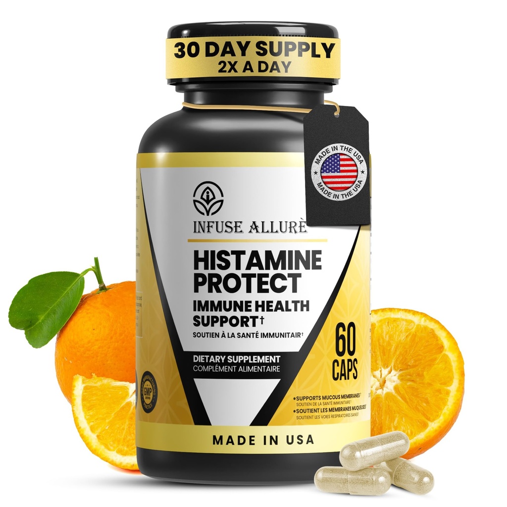 Histamine Premium Histamine Block Supplement - 高级二胺氧化物 DAO酶 食品-强化Histamine 异性反应 - 美国制造 60 Capsules
