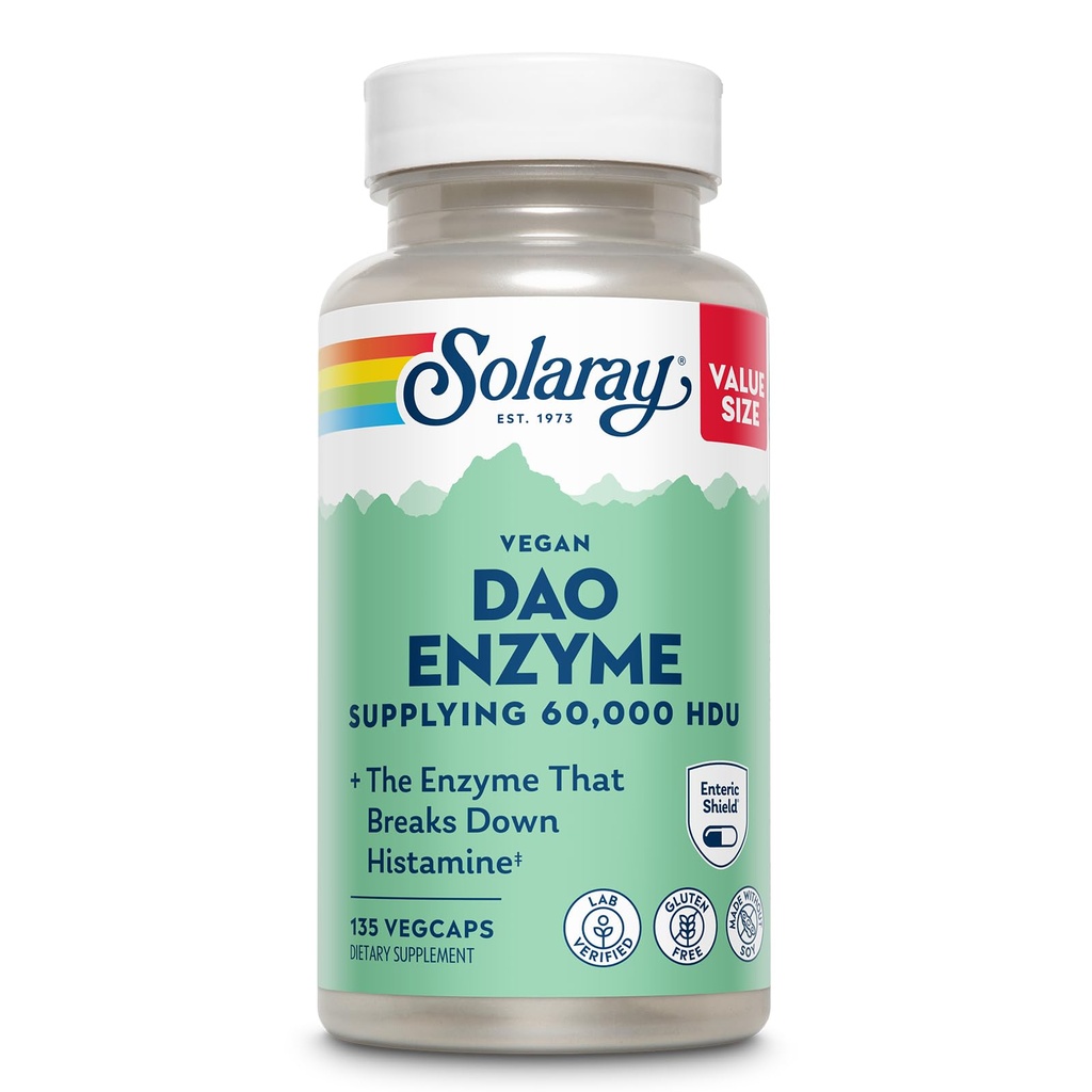 SOLARAY DAO Enzyme - 破解西胺的消化酶 - 6万HDU - 消化酶 - 维冈,Gluten Free, Lab 校对 - 135 services, 135 Veg Caps