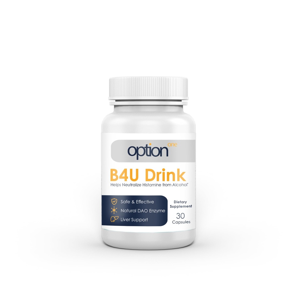 选项 1 B4U 饮料 - DAO Enzyme Plus 肝脏支持 - 30 Caps - Diamine Oxidase