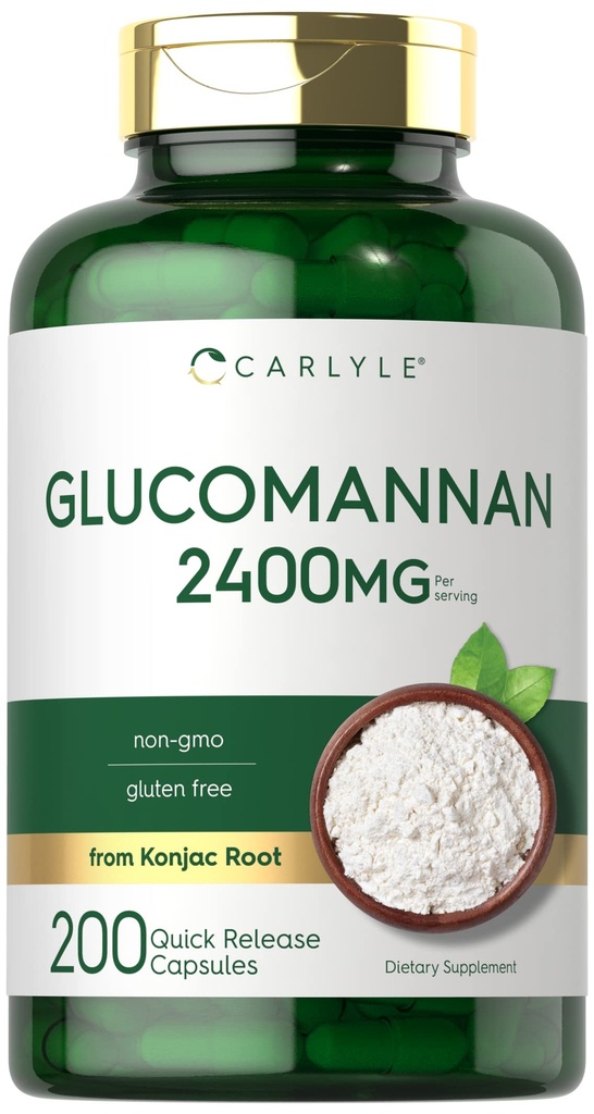 Carlyle Glucomannan Capsules 200 Counter 溶性纤维药丸 – Non-GMO, Gluten Free Supplement – 200 Count – 溶性纤维药丸 – Non-GMO, Gluten Free Supplement