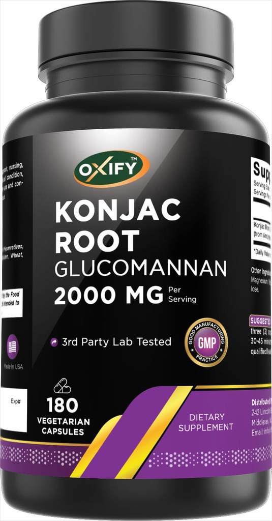 氧化 Konjac Root Glucomannan 2000 毫克 | 180 蔬菜 Capsules | Gluten-Free, N-GMO | 美国制造的补编