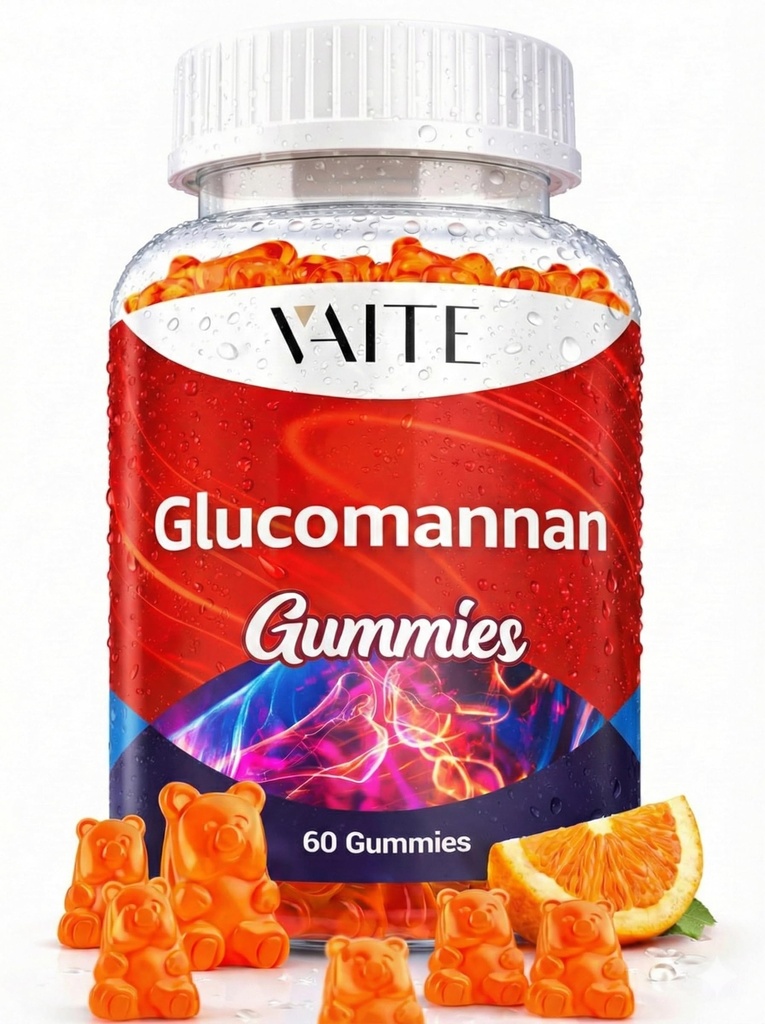 VAITE Glucomannan Gummys 2000mg – Amorphophollus Konjac 根提取 – 植物基的每日纤维支持 – Vegan 溶性纤维的补编 – Gluten-free, Soy-free – 60 Gummys – Easy to Chew
