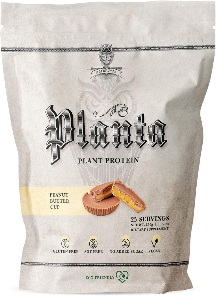 Ambrosia Planta - Premium Plant-Based Protein | Vegan & Keto Friendly | Gourmet Flavors with No Bloating or Stomach Upset | Gluten & Soy Free | No Added Sugar | 25 Servings | Peanut Butter Cup