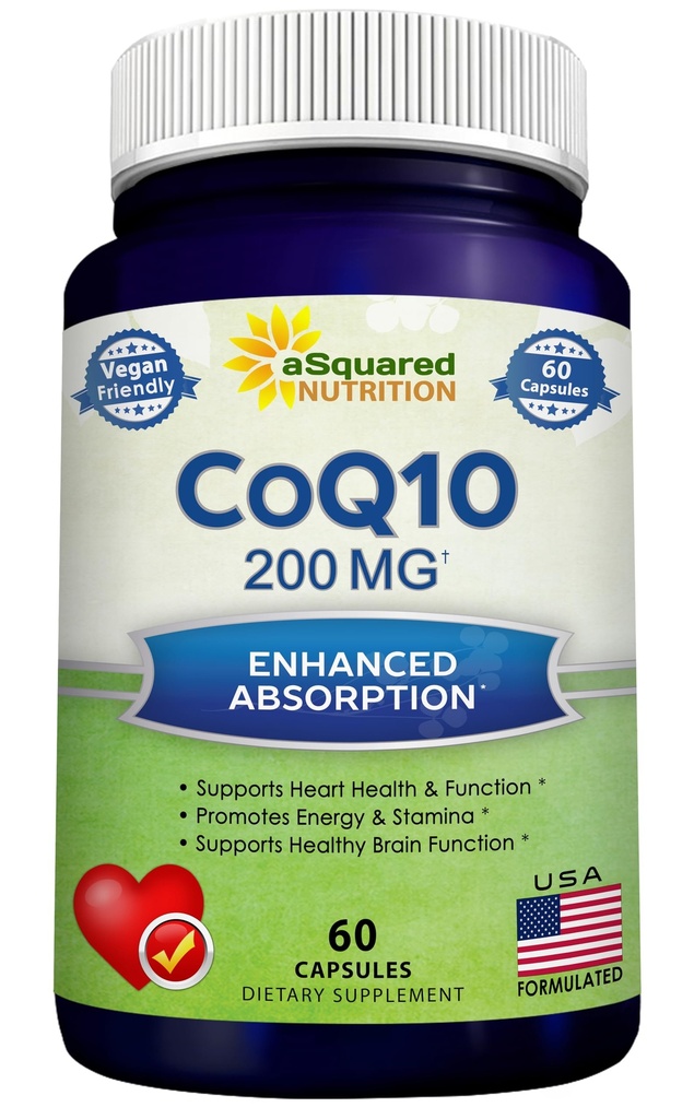 aSquared 营养 CoQ10 200mg - 60 Capsules - CO Q 10 补编 - Coenzyme Q10 Ubiquinone Pills - Vegan CoQ-10 Extra 抗氧化剂维生素 - 软胶和胶体的替代品