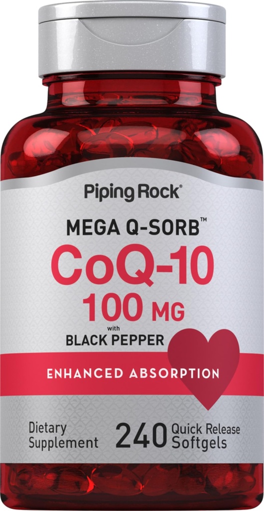 Piping Rock CoQ10 100mg | 240软胶 | 男女强化吸收补充 | 非GMO,Gluten Free