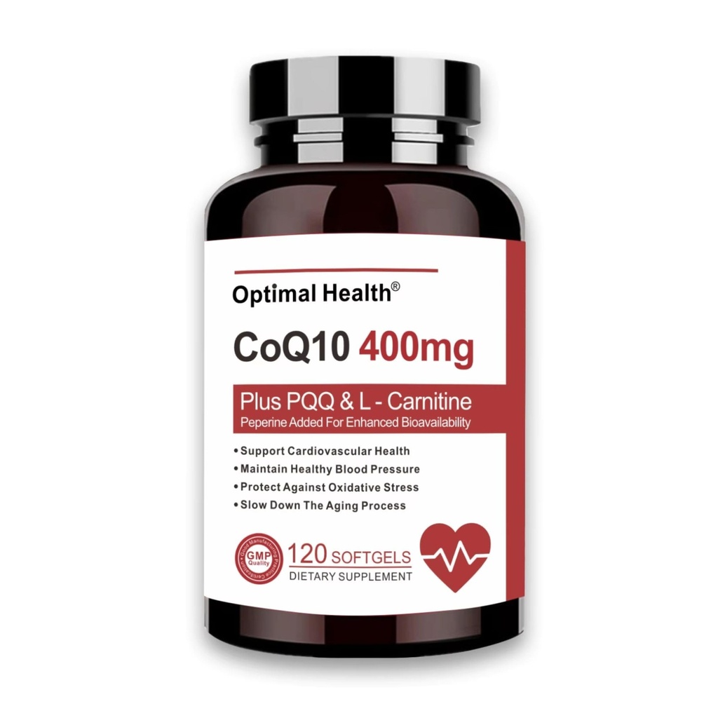 CoQ10,400mg 软胶,BioPerine促进更好的吸收+L-Carnitine,PQQ & Omega3s,抗氧化剂促进心脏健康与能源生产,Coenzyme Q10 维生素和补充物,120种服务