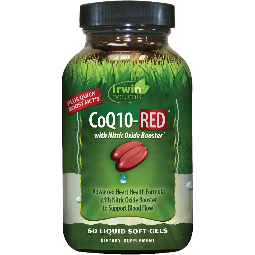 Irwin Naturals CoQ10-RED with Nitric Oxide Booster & MCTs – 60 Liquid Soft-Gels – Heart & Energy Support