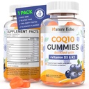 Nature Echo-CoQ10 Gummys 100mg, CoQ10 配有维生素D3 & K2, Coenzyme Q10 配有蓝莓火焰,无糖,心脏健康,骨支持和抗氧化剂,Vegan,N-GMO 60 Gummys