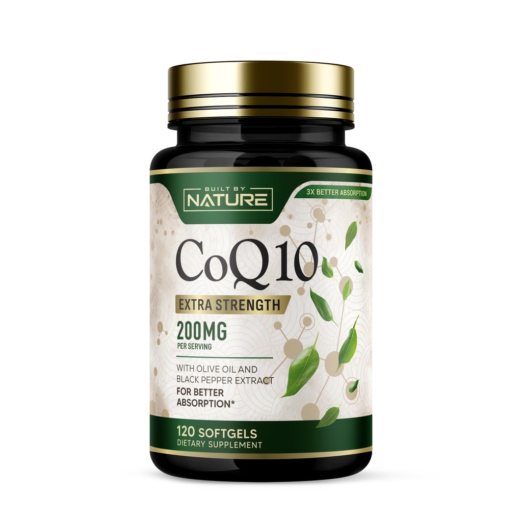 由自然CoQ10200 mg – 含橄榄油和黑辣椒的Coenzyme Q10 制造,用于高吸收 – 支持心脏健康与能源 – 抗氧化剂补充剂 – 2个月供应,120软胶
