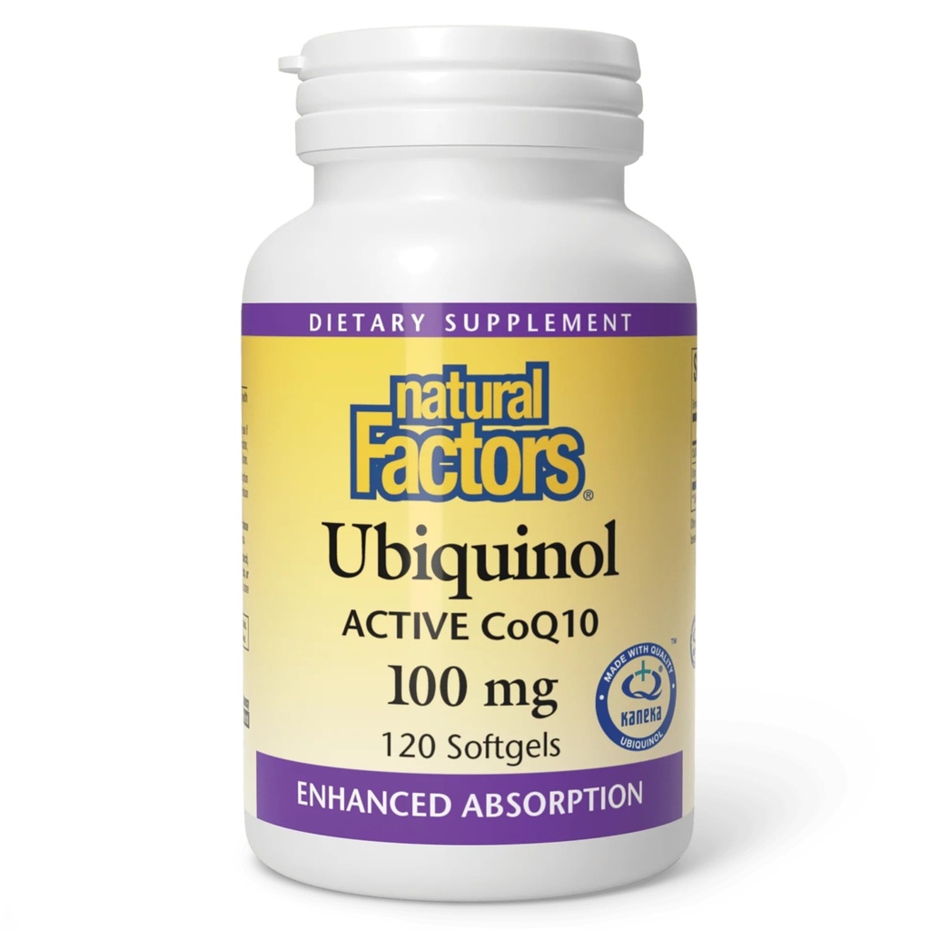 自然因素 Ubiquinol 100 mg - 支持心脏健康和自然生命力 - 抗氧化剂支持补充剂,具有高级吸收力 - 氟香籽油能源支持 - 120 Softgels (120 services)