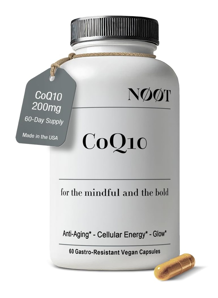 NOOT CoQ10 200mg - 高吸附-Coenzyme-Q10,用于心脏和认知健康及免疫支持的抗氧化剂,能源生产,Ubiquinone,Vegan,Coq 10补编,Nootropic,60 Capsules