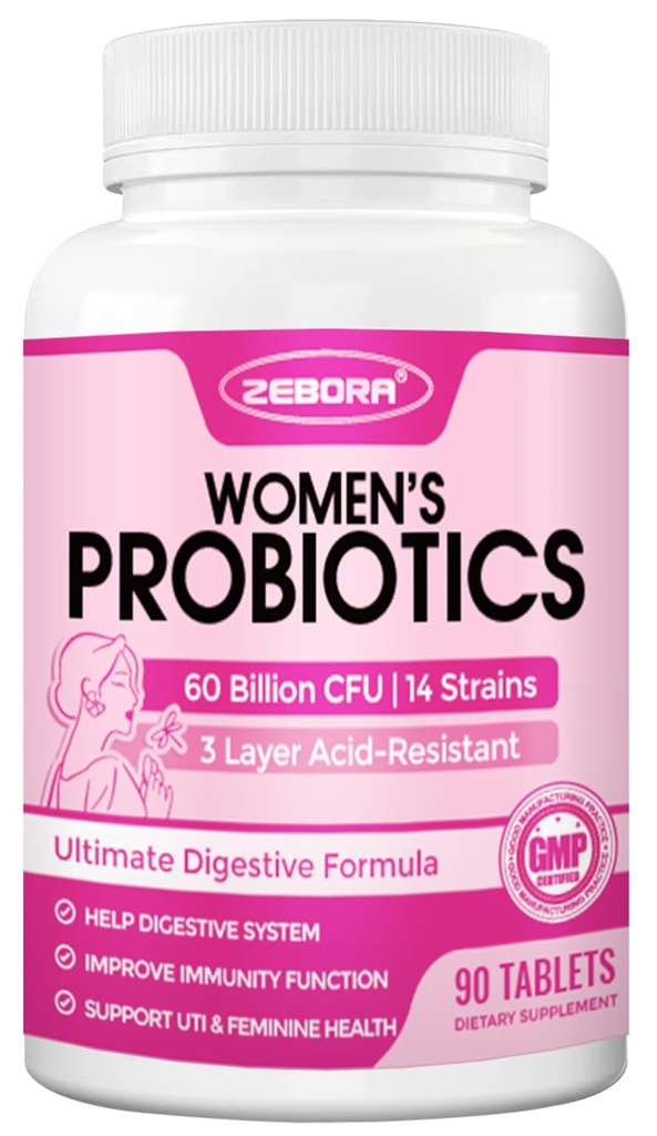 ZEBORA 妇女消化保健、预生和补充生药物,60亿用于免疫支持和Gut保健,Gluten & Soy Free,90片