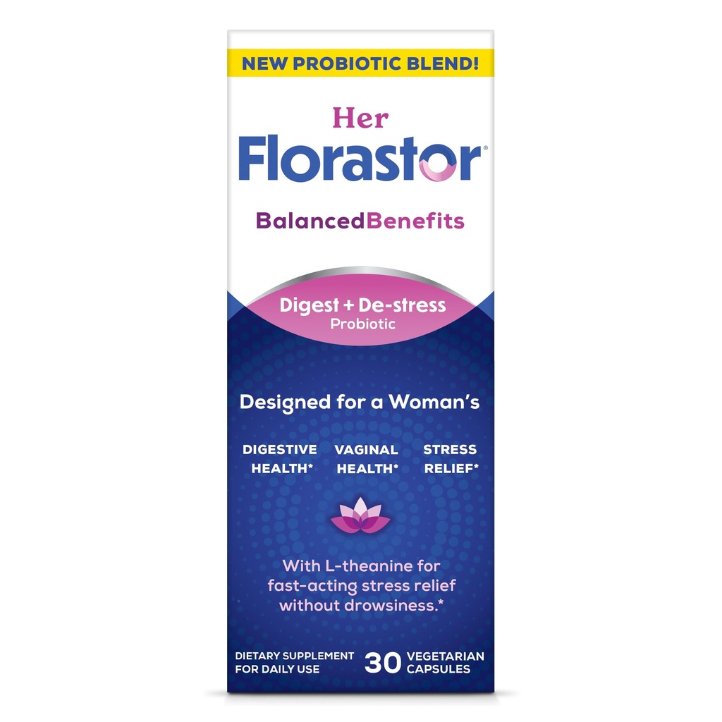 弗洛拉斯托·普罗生理学(Florastor Probioctics for Women, Digest and De-Stress),消化卫生的普罗生理学,阴道Probiotic,以及L-Thenine for Mind and Body Wellness, 30 Capsules