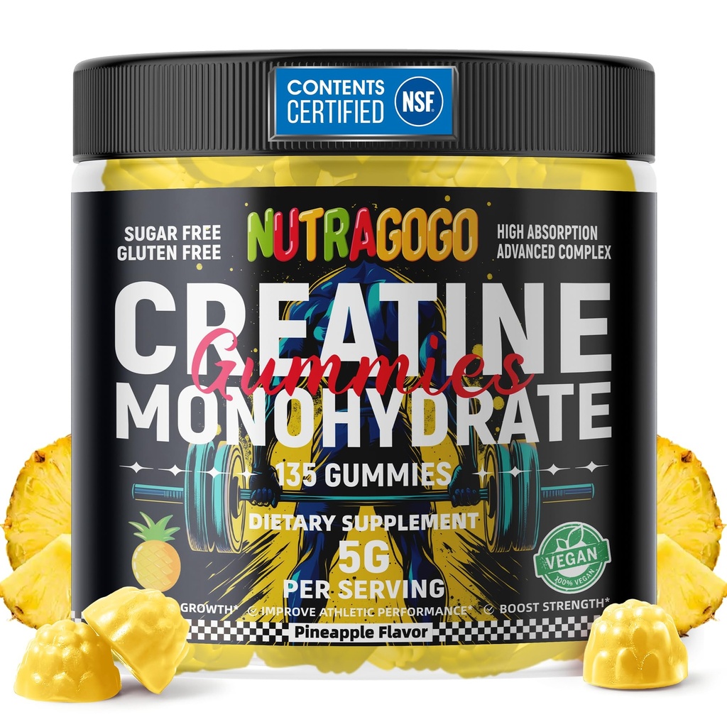 NSF 认证的Creatine Gummy - Creatine Monohydrate Gummys for Men and Women 5g of Creatine Monohydrate by service - 无糖,维根,菠萝电解冻,135 Counters