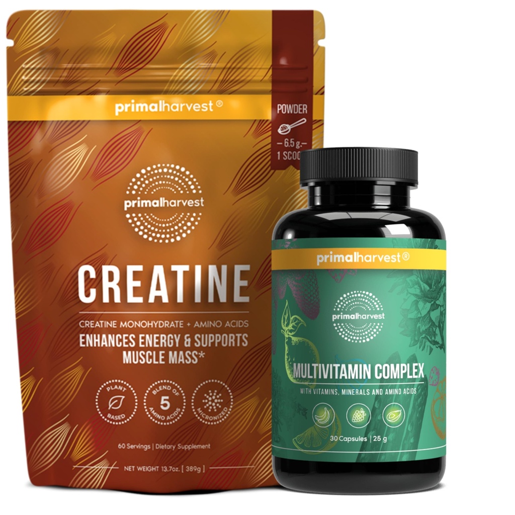 Primal 多维他命 + Primal Creatine Powdle + 2-Pack + 支持每日营养,能量和肌肉力量 + 30 服务者每人