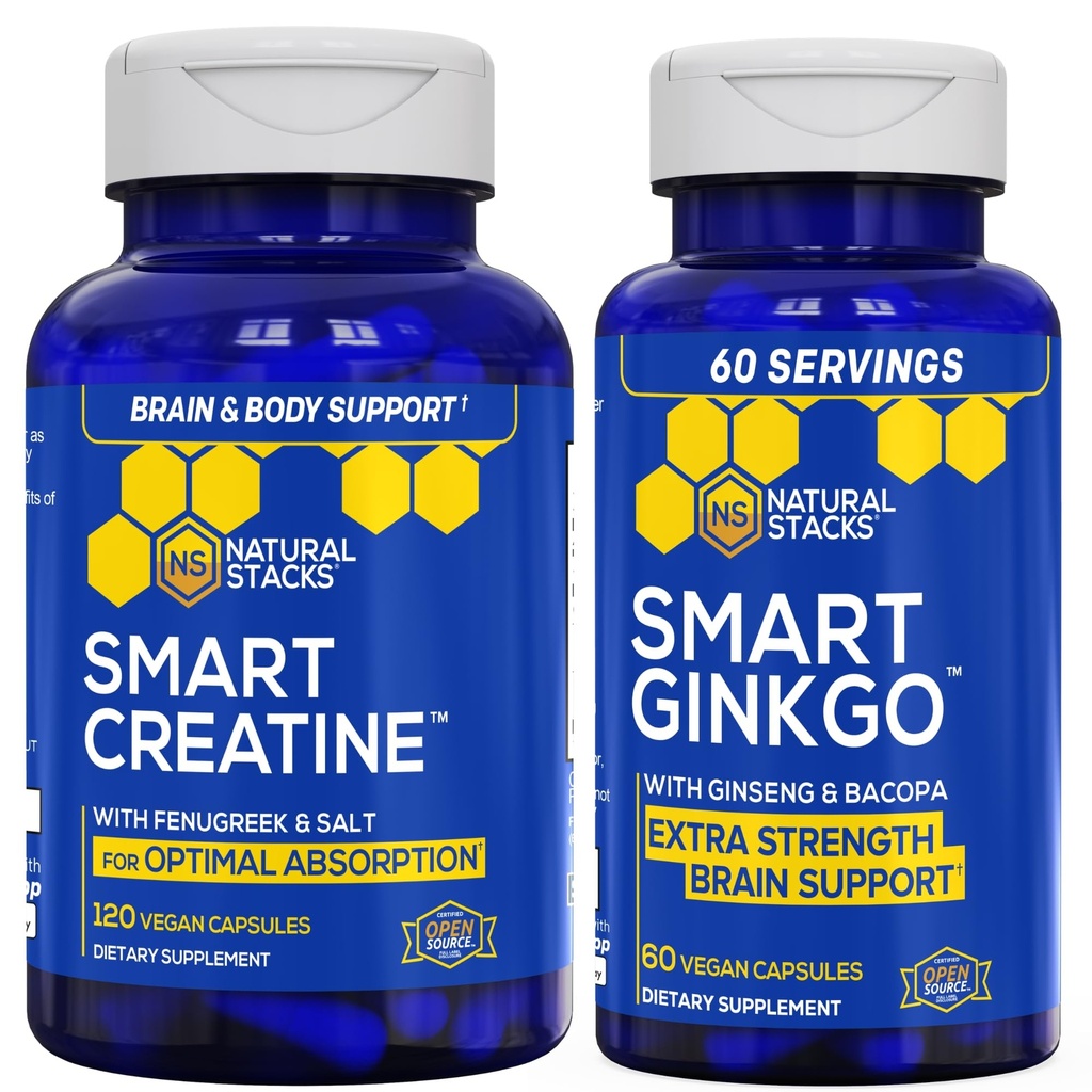 Ginkgo Biloba + Creatine Monohydrate Bundle - 高级吸收公式* - 超强脑支持* - 180 总盖