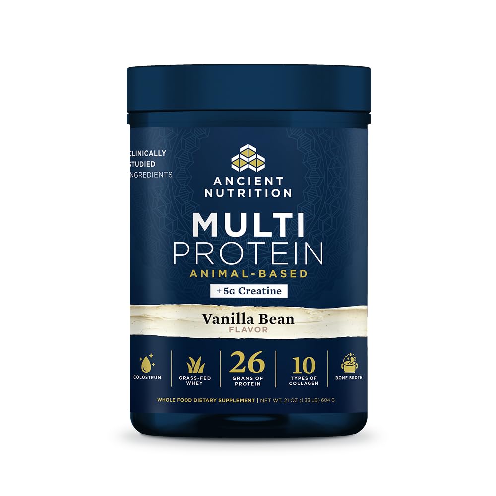 古老营养 多蛋白 动物基粉 + Creatine, 26g 蛋白质, 草药Whey, Bone Broth, Collagen Peptides, 5g Creatine 单水合物, Colostrum & Probiotic, Vanilla Bean, 15 services
