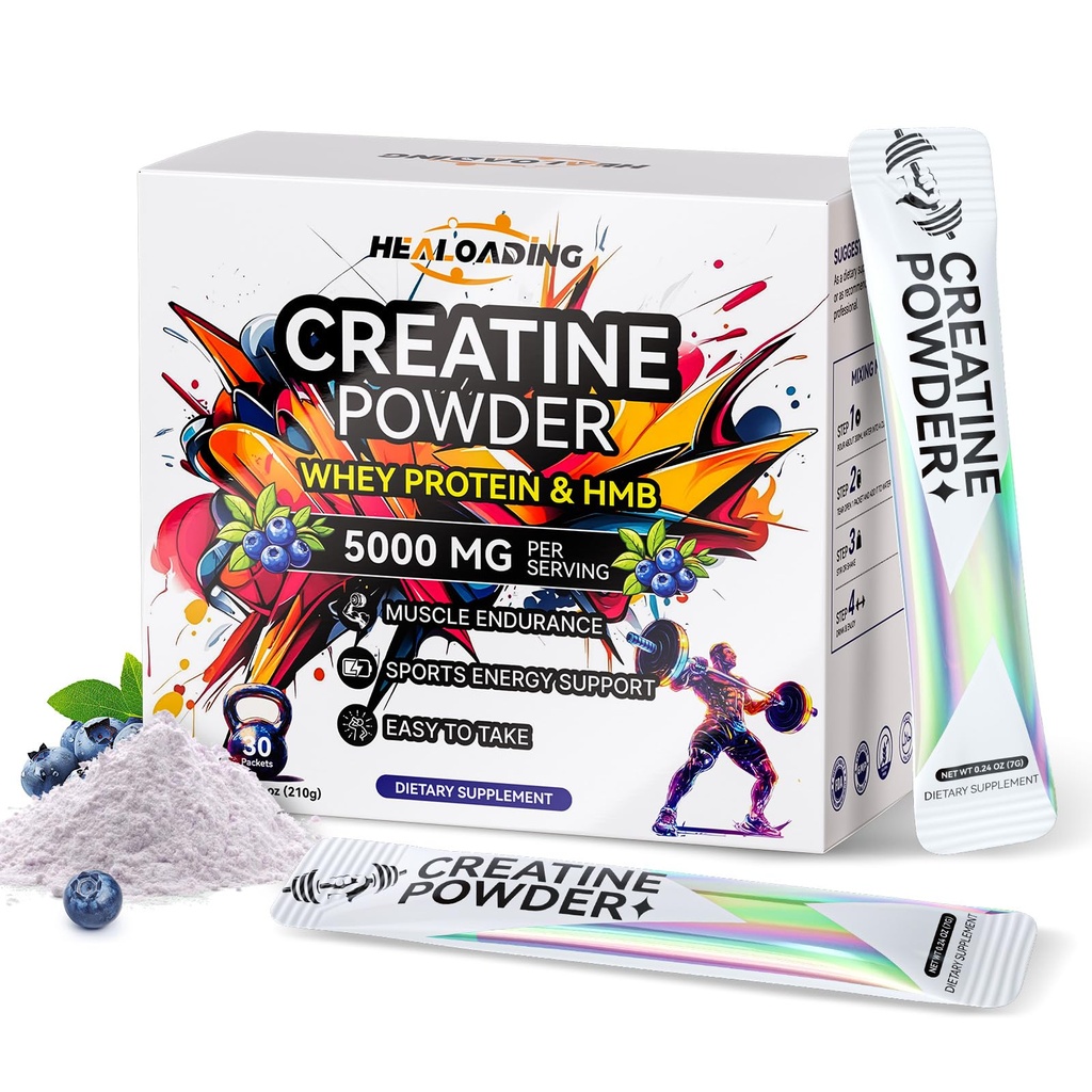 配有Whey蛋白的克里阿汀单水合物粉:男与女的Creatine HMB微粉,运动员性能和肌肉支持的快速吸收-30包