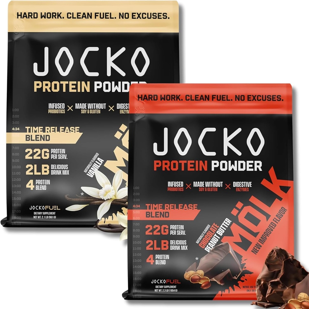 Jocko燃料蛋白包(2包) - 巧克力花生酱(2lb) + 香草(2lb) - 支持肌肉恢复和生长