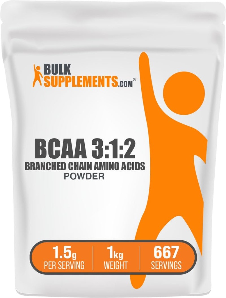 Bulk Assupports.com BCAA 3:1:2 粉末 - BCAA 补充品 分链氨基酸 粉末 - 不受欢迎和无胶质,每服1.5克,1kg(2.2磅)(包1)