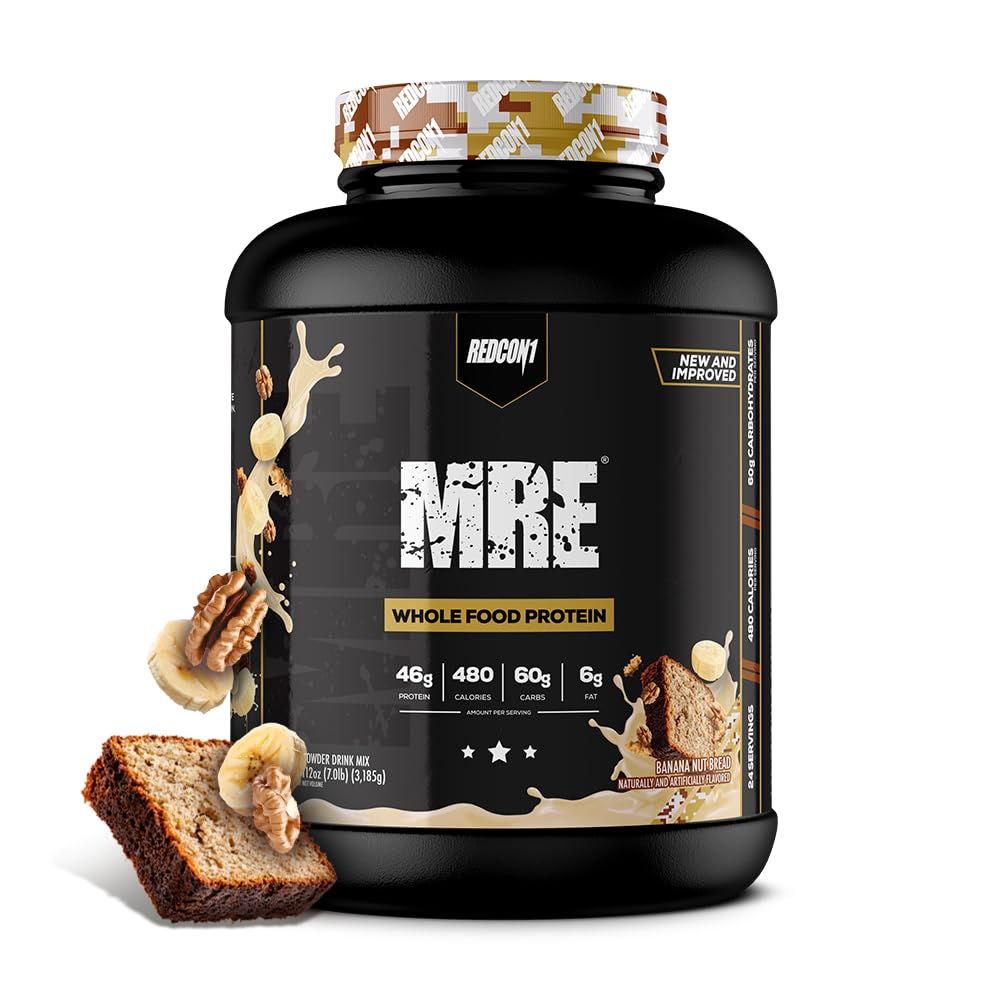 REDCON1 MRE 全部食品蛋白粉、香蕉营养面包 -- -- 用动植物蛋白源、营养剂和卡罗里丹斯、0g加糖(24种)制成的食品替代品