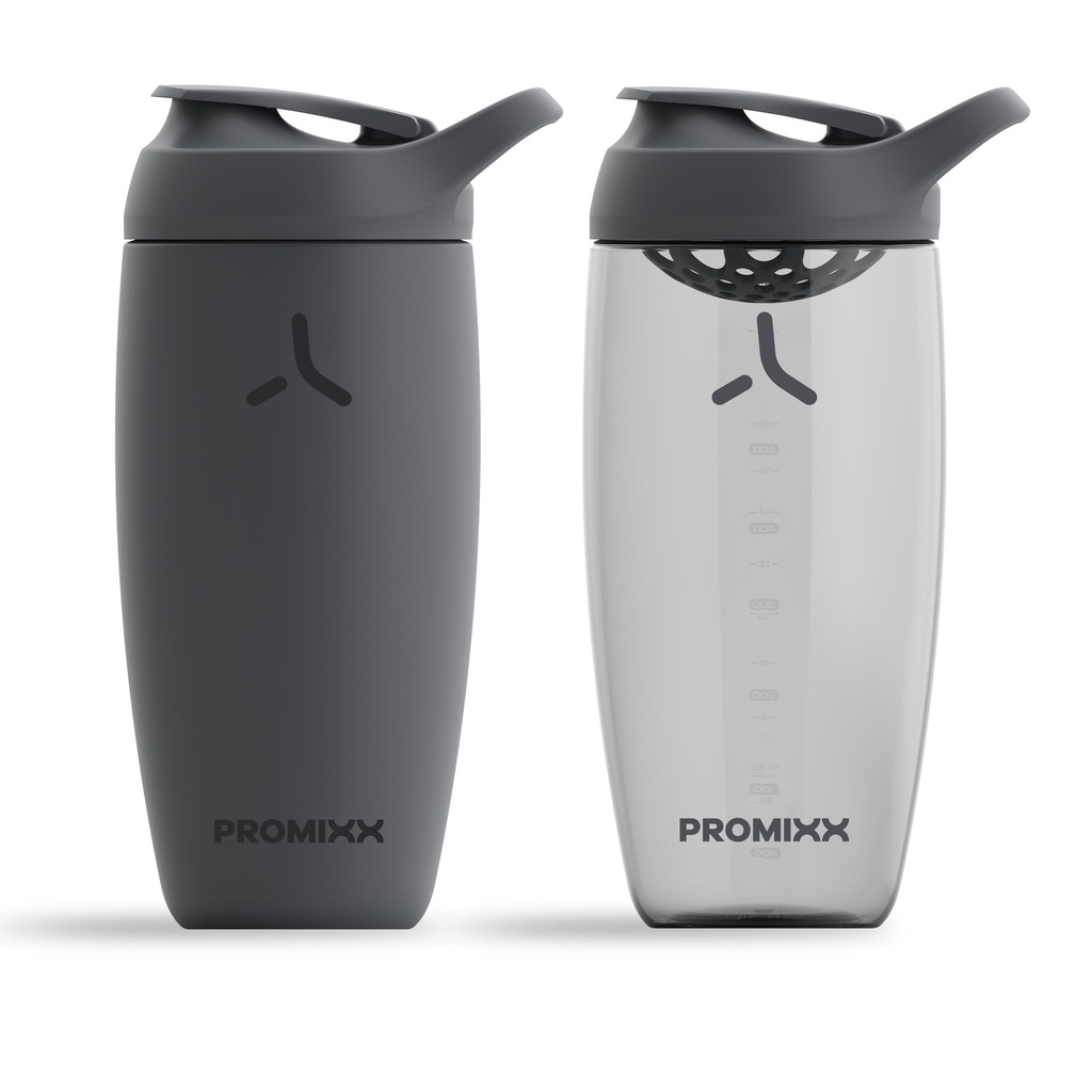Promix PURSUIT 蛋白质摇摆瓶 2-Pack – 蛋白质混合剂和补充摇摆剂的Premium Sports Blender瓶 – 1 无色钢 550ml, 1 Ecozen 700ml – Graphite Gray
