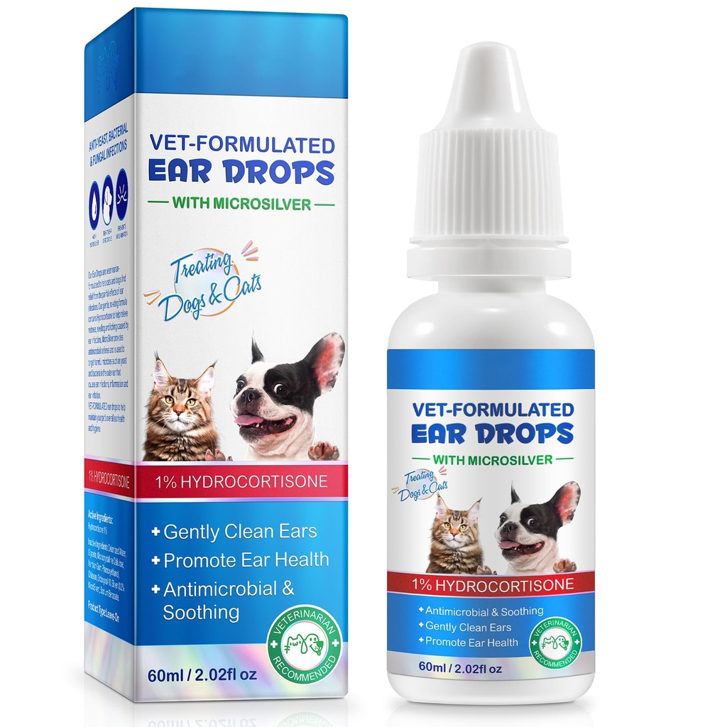 狗和猫的耳朵感染治疗液滴,1%的Hydrocortisone Soothing Dog Yeast感染,狗和猫的耳部减肥-耳部感染-2 fl oz