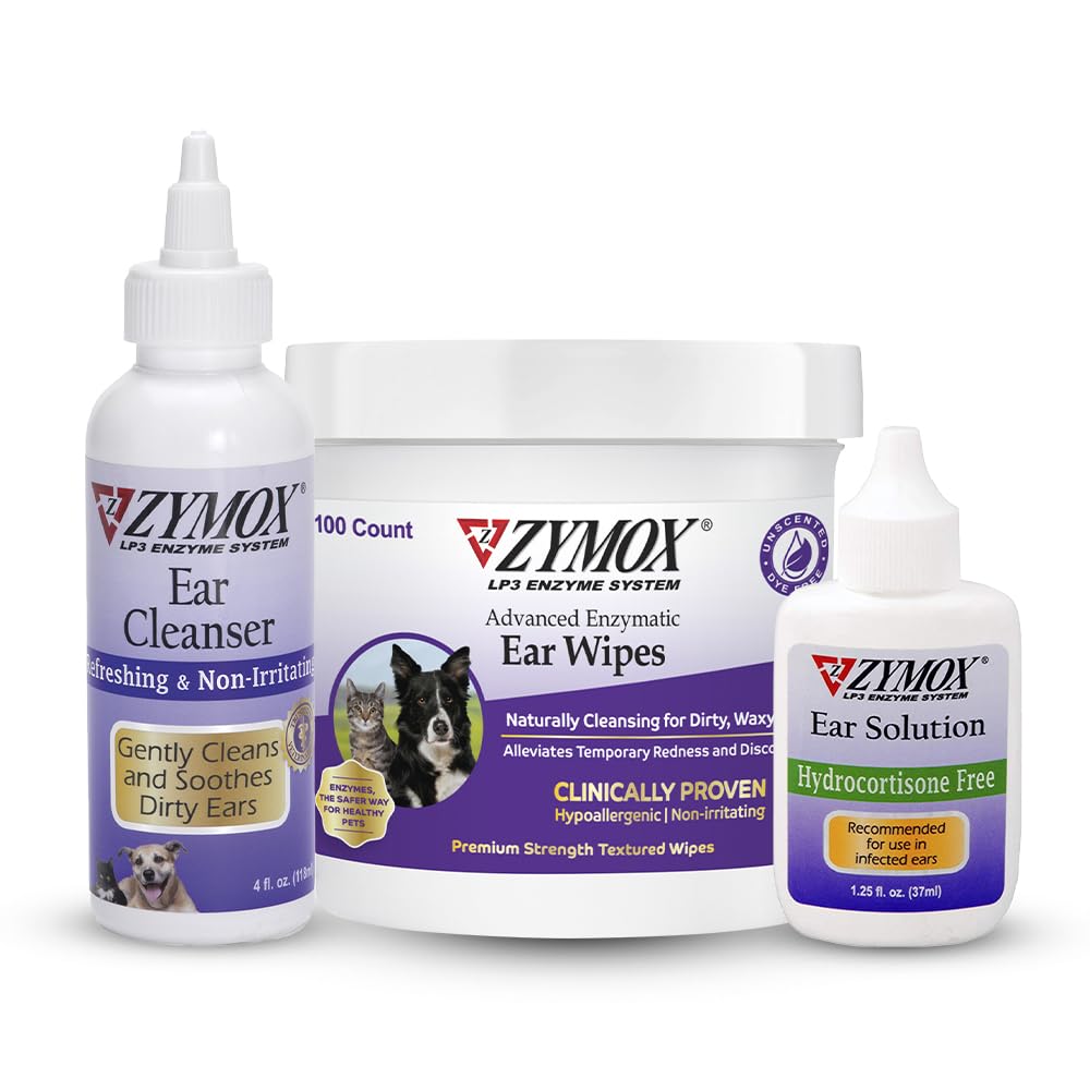 Zymox 酶擦除器、耳清洁器、狗和猫的无水溶液-产品包-脏、蜡、臭耳和Soothe Ear感染