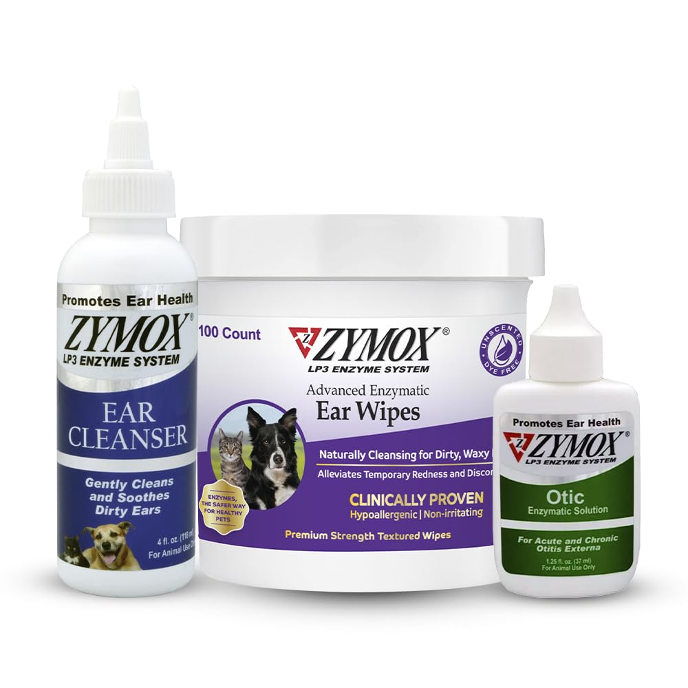 PET KING BRANDS ZYMOX 狗和猫的酶擦除器、耳清洁器、和卵耳溶液-产品包-脏、蜡、臭耳和Soothe Ear感染,100 cm、4 oz和1.25 oz