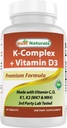 Best Naturals K-Complex with K1 (Phytonadione 1500 mcg + K2 作为 Menaquinone 100 mcg + K2 作为 MK-4 1000 mcg) + D3 + VIT. C - 90块平板电脑 - 美国制造