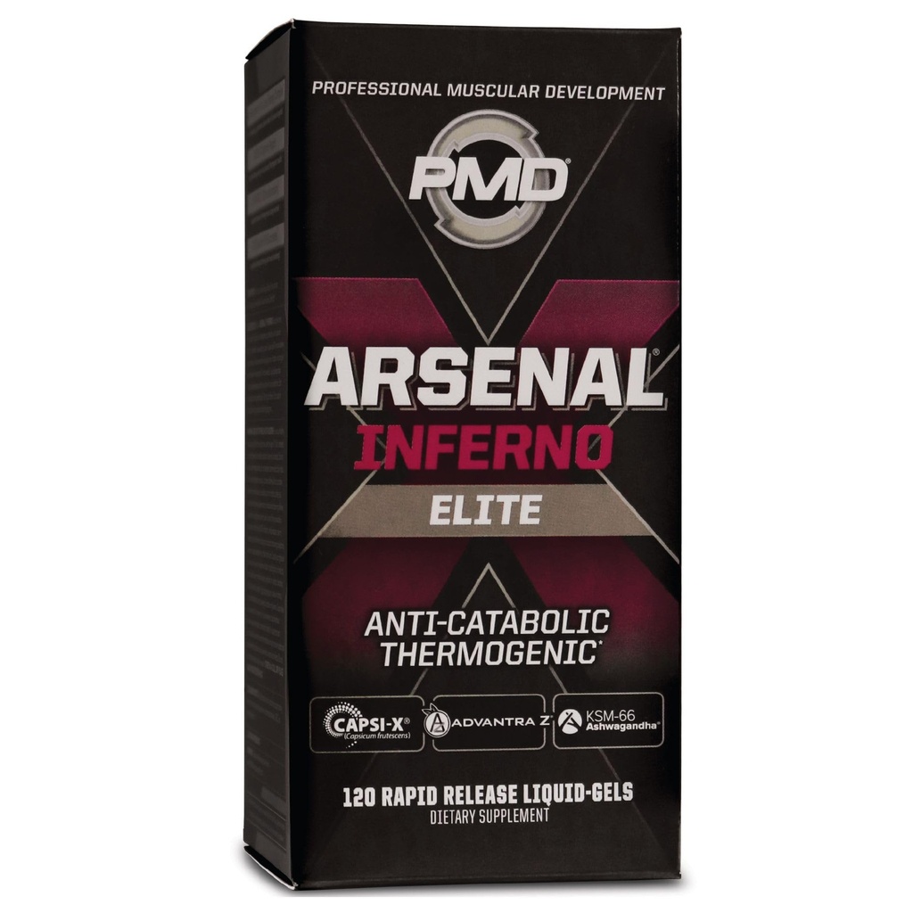 PMD Sports Arsenal X Inferno 高级快动作液体 Gel热源饮食补充剂 - 脂肪燃烧器和肌肉维护 - 增加代谢和能量助推器 - 120 液体宝石