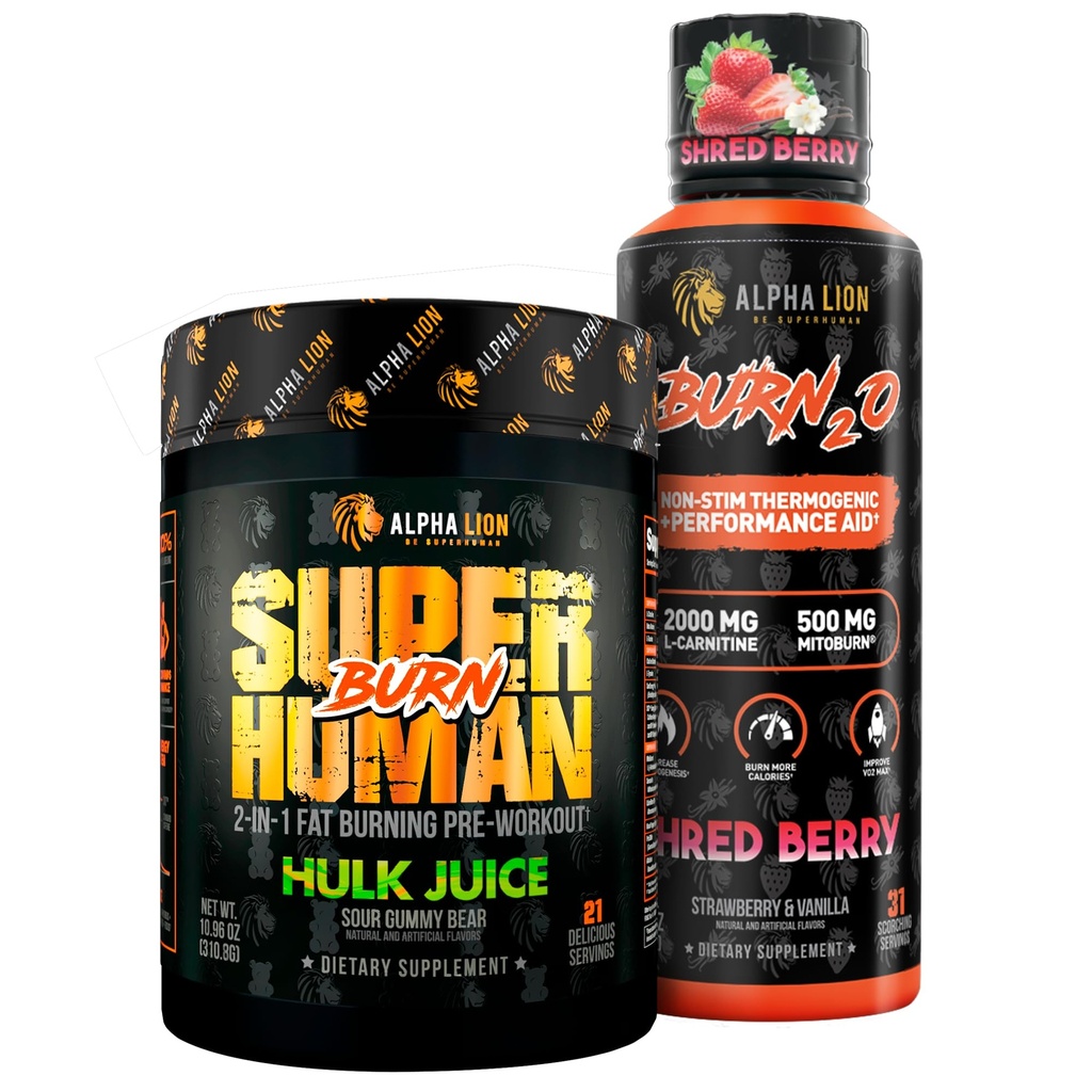ALPHA LION Stubborn Fat Lost Stack – 超人预选烧焦 + Burn2O 液态L-Carnitine 2000 mg (ShredBerry) – 2-in-1 热源性Fat 烧焦 Stack 供男女使用
