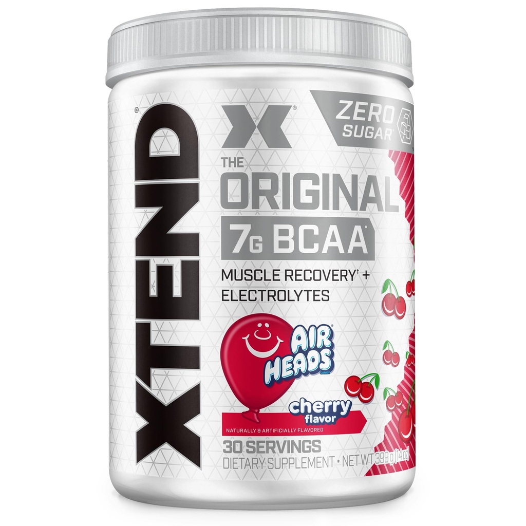 XTEND 原BCAA粉末,7g BCAAs和2.5g L-Glutamine用于肌肉恢复水分和精液,无糖内饮和后饮用电解质,樱桃空头,30种服务品